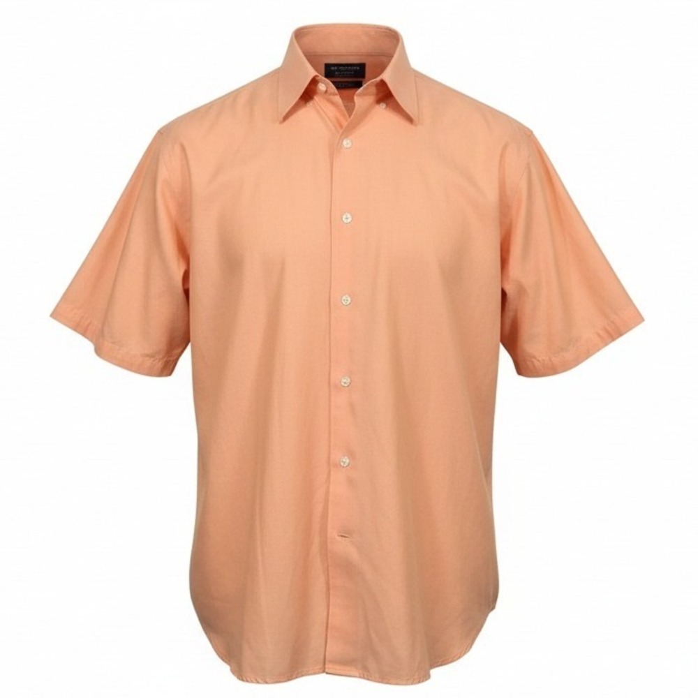 Roundtree & Yorke Mens 2X Short Sleeve Button Down Shirt Peach Herringbone